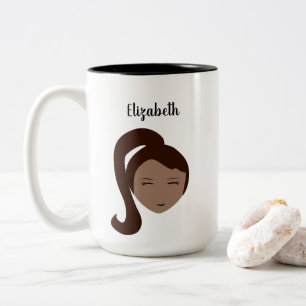 Chic Portrait: Customisable Brunette Girl Illustra Two-Tone Coffee Mug