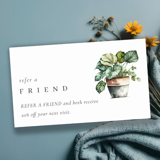 Chic Potted Leafy House Plants Refer A Friend Business Card (Creator Uploaded)