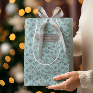 Chic Powder Blue Christmas w/ Elegant Snowflakes Medium Gift Bag
