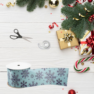 Chic Powder Blue Christmas w/ Elegant Snowflakes Satin Ribbon