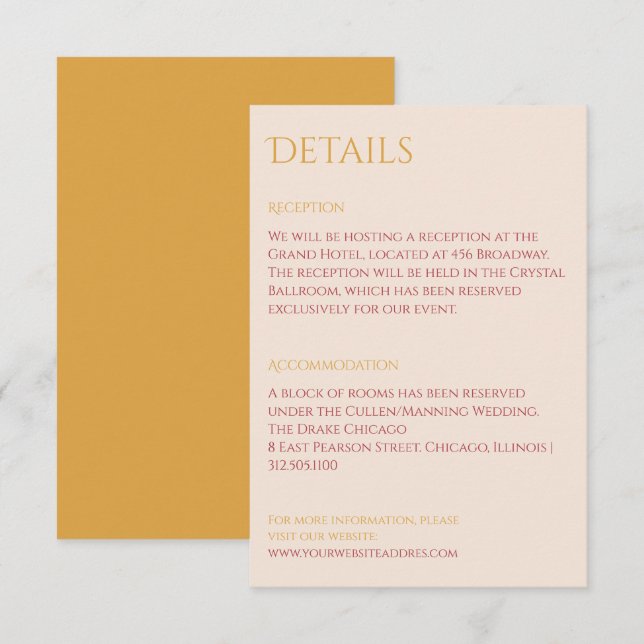 Chic powder blush and mustard Enclosure Card (Front/Back)