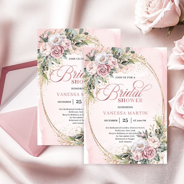 Chic Powder Pink Floral Eucalyptus Bridal Shower Invitation (Chic Powder Pink Floral Eucalyptus Bridal Shower)
