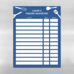Chic Practical Blue White Freezer Inventory Magnetic Dry Erase Sheet<br><div class="desc">Freezer inventory magnetic sheet for your fridge in blue and white with cute silhouettes of kitchen utensils. Write by hand item,  quantity,  and date. Personalise with your name!</div>
