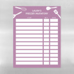 Chic Practical Purple White Freezer Inventory Magnetic Dry Erase Sheet<br><div class="desc">Freezer inventory magnetic sheet for your fridge in purple and white with cute silhouettes of kitchen utensils. Write by hand item,  quantity,  and date. Personalise with your name!</div>