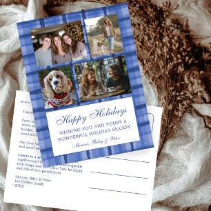 Chic Preppy Plaid Hanukkah Custom 4 Photo Collage Holiday Postcard