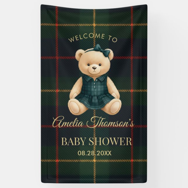 Chic Preppy Teddy Bear Baby Shower Banner (Vertical)