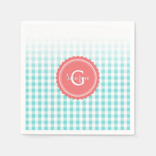 chic preppy turquoise gingham pattern monogram napkin