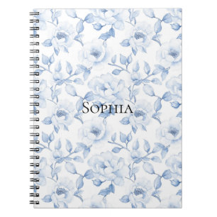 Chic Pretty Blue White Flowers Notebook