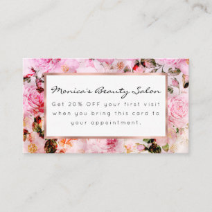 Chic Pretty Blush Pink Watercolor Roses Floral Discount Card