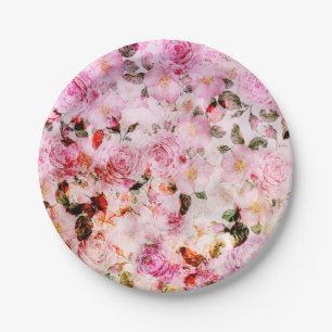 Chic Pretty Blush Pink Watercolor Roses Floral Paper Plate