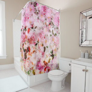 Chic Pretty Blush Pink Watercolor Roses Floral Shower Curtain