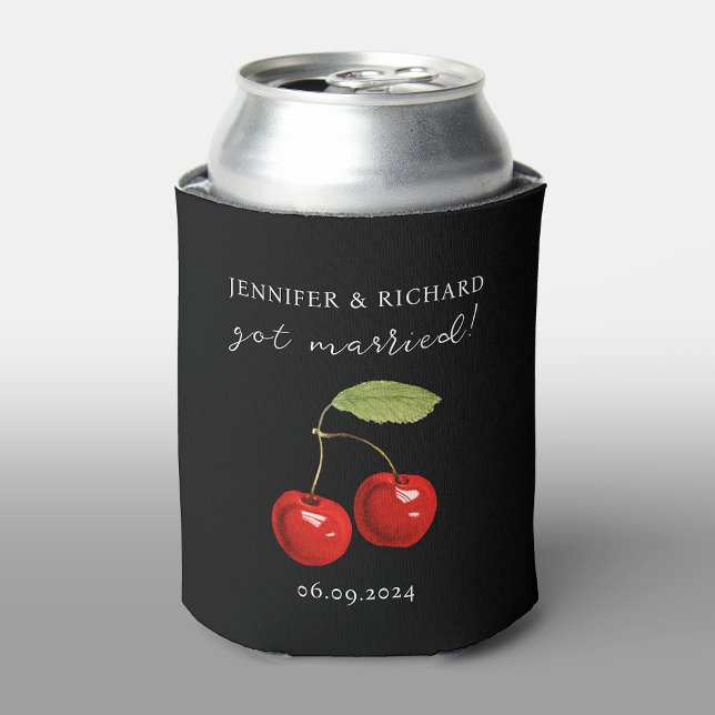 Chic Pretty Cherries Red And Black Wedding Favour Can Cooler (Creator Uploaded)