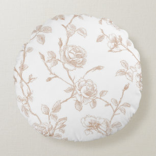 Chic Pretty Cream White Floral Round Cushion