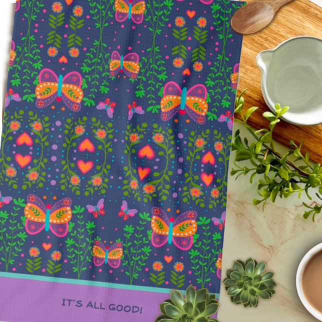 Chic Pretty Custom Quote or Name Butterfly  Tea Towel (Creator Uploaded)