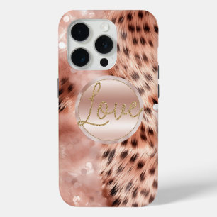 Chic Pretty Girly Rose Gold Leopard  iPhone 15 Pro Case