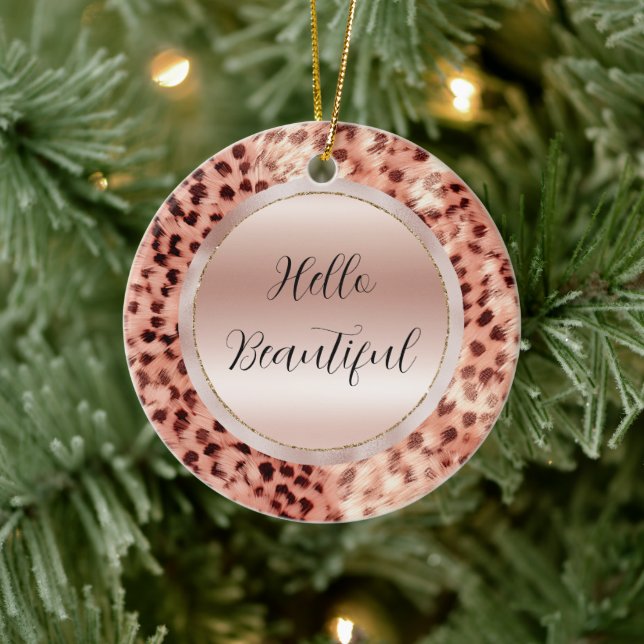 Chic Pretty Girly Rose Gold Leopard  Ceramic Ornament (Tree)