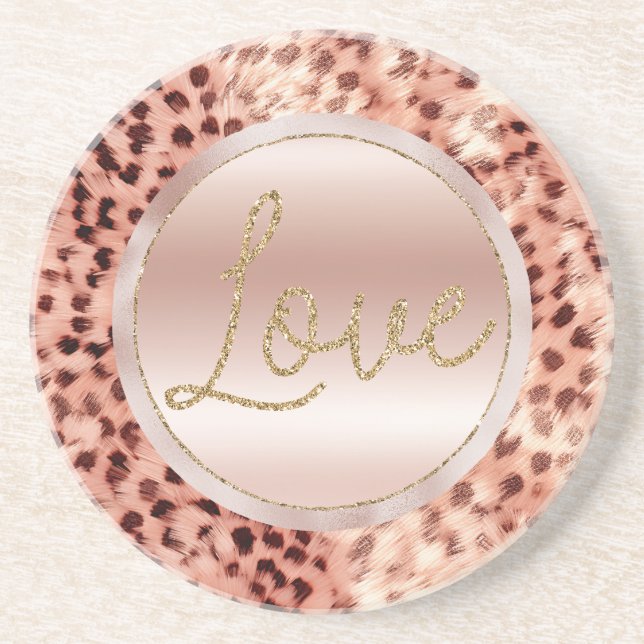 Chic Pretty Girly Rose Gold Leopard  Coaster (Front)