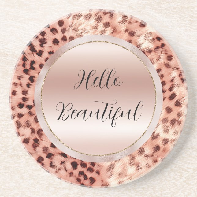 Chic Pretty Girly Rose Gold Leopard  Coaster (Front)