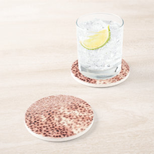 Chic Pretty Girly Rose Gold Leopard Glitter Love Coaster