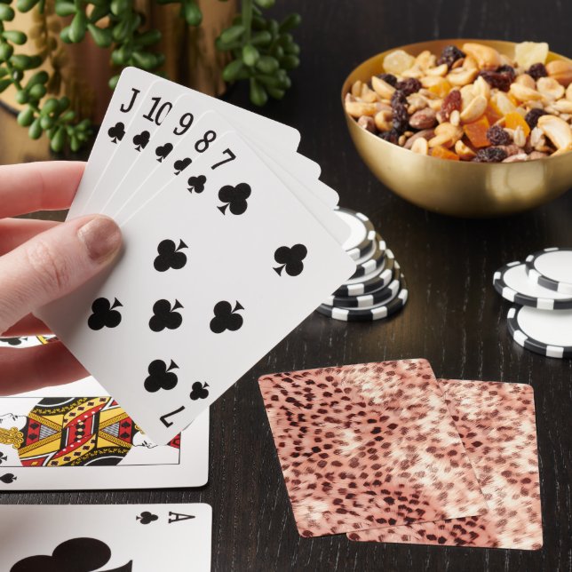 Chic Pretty Girly Rose Gold Leopard  Playing Cards (In Situ)