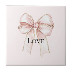 Chic Pretty Pink Bow Ceramic Tile