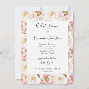 Chic Pretty Pink Gold Floral Bridal Shower Invitation