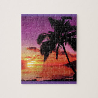 Chic Pretty Tropical Sunset Beach Scene Jigsaw Puzzle