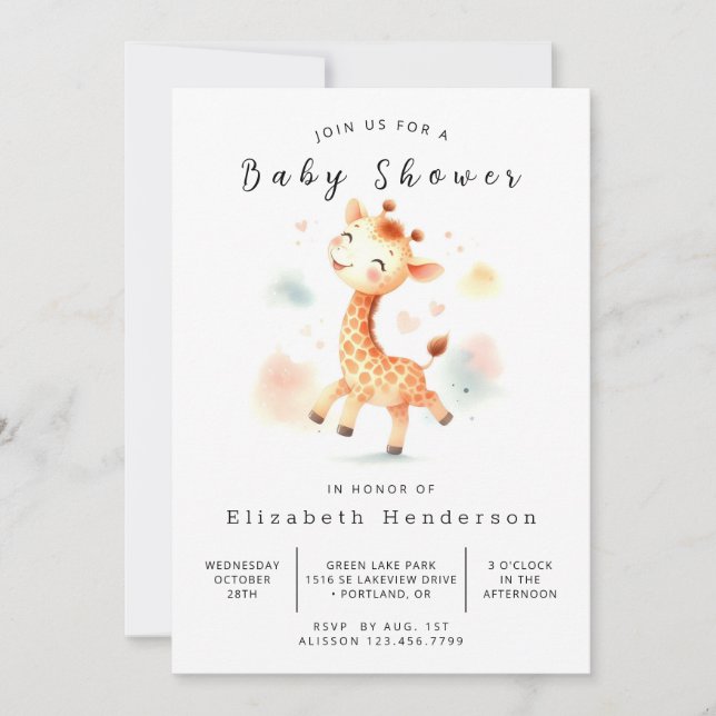 Chic Printable Giraffe Baby Shower Invitation (Front)