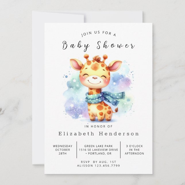 Chic Printable Giraffe Baby Shower Invitation (Front)