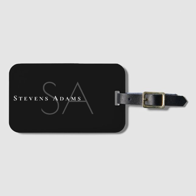 Chic Professional Black and White Monogrammed Luggage Tag (Front Horizontal)
