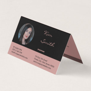 Chic Professional Black Pink Folded Business Card