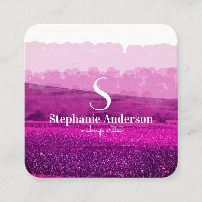 Chic Professional Burgundy and Pink Monogrammed Square Business Card (Front)