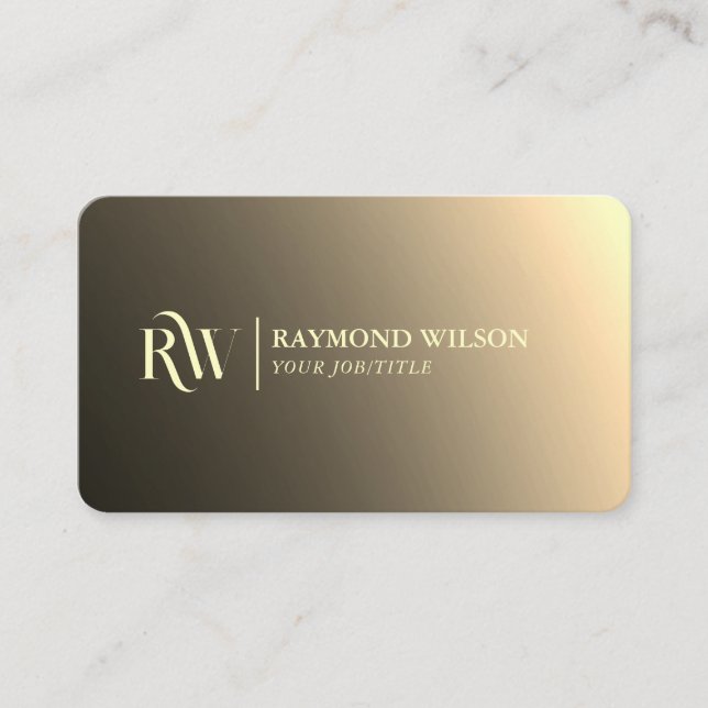 Chic Professional Gradient Faux Gold Monogram Business Card (Front)
