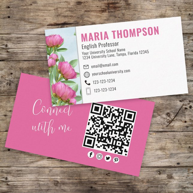 Chic Professional Minimalist Floral Modern QR Code Business Card (Creator Uploaded)