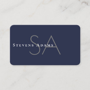 Chic Professional Navy Blue Monogrammed Business Card