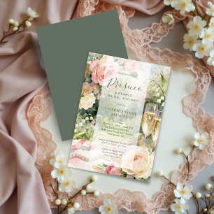 Chic Prosecco & Pearls Glitter Bridal Shower Invitation