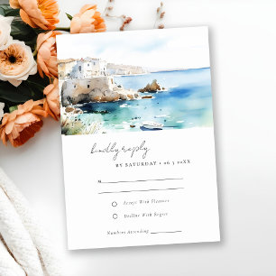 Chic Puglia Italy Watercolor Landscape Wedding RSVP Card