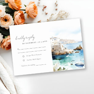 Chic Puglia Italy Watercolor Landscape Wedding RSVP Card