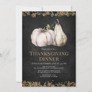 Chic Pumpkin Black & Gold Thanksgiving Dinner Invitation
