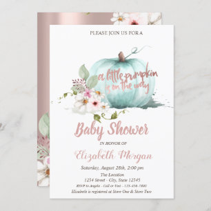 Chic Pumpkin,Flowers Rose Gold Baby Shower  Invitation