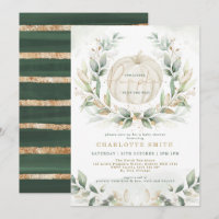 Chic Pumpkin Greenery Gold Fall Wreath Baby Shower