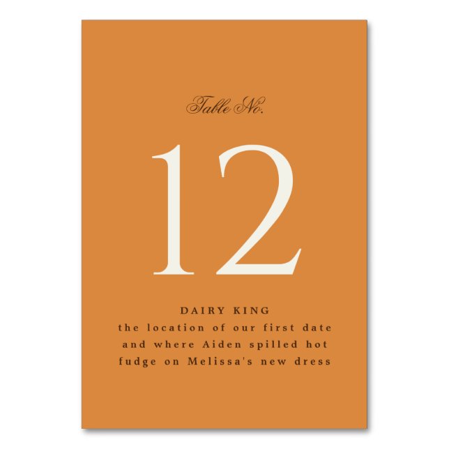 Chic Pumpkin Orange Event Table Tent Sign Table Number (Front)