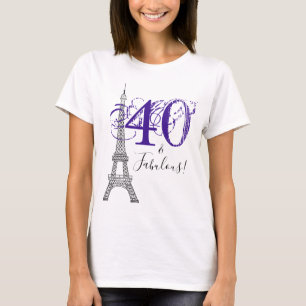 Chic Purple 40 & Fabulous Paris Eiffel Tower T-Shirt