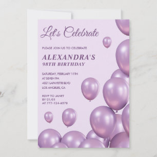 Chic Purple 98th birthday invitations Balloons