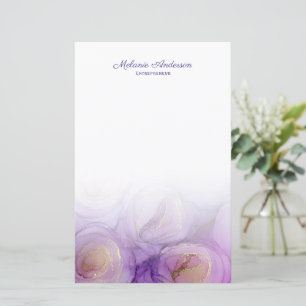 Chic Purple Abstract Floral Stationery Paper