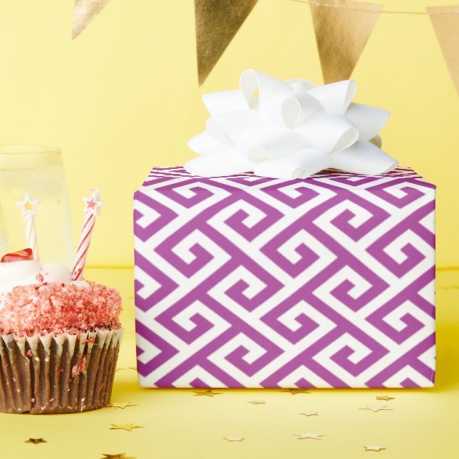Chic purple abstract geometric pattern monogram wrapping paper (Birthday Party)