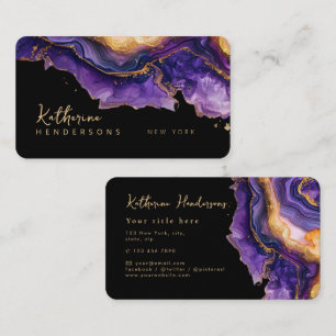 Chic Purple Agate gold glitter marble Professional Business Card