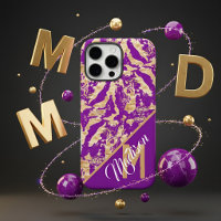 Chic Purple Amethyst & Gold Marble Custom Monogram