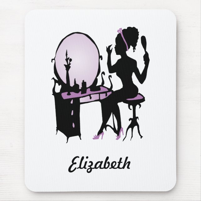 Chic Purple and Black Woman Fashionista Silhouette Mouse Pad (Front)