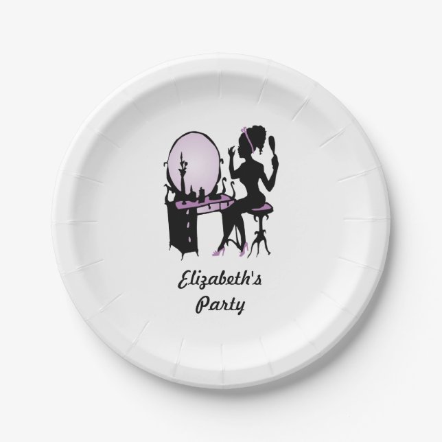 Chic Purple and Black Woman Fashionista Silhouette Paper Plate (Front)